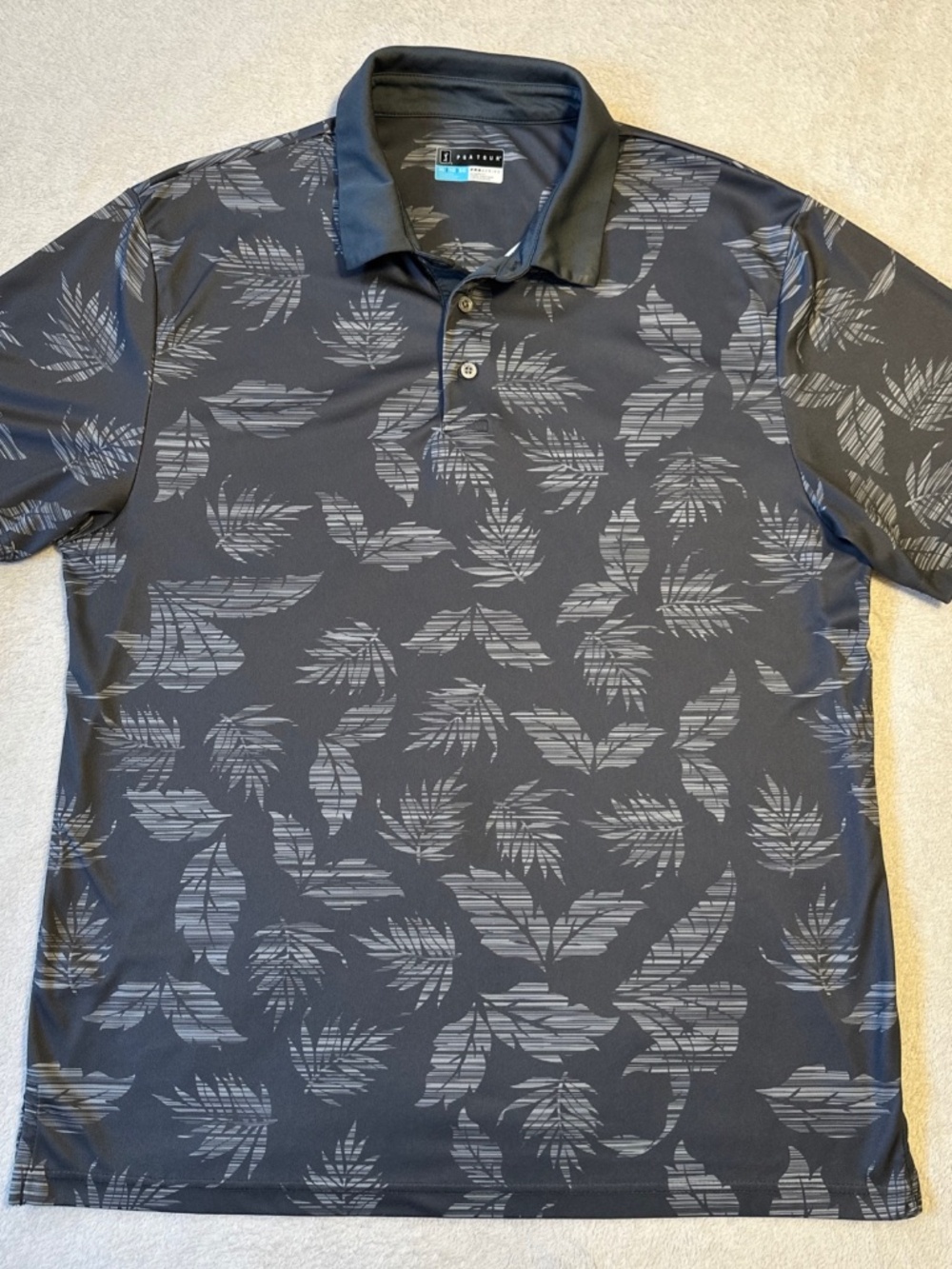 PGA Tour Pro Series Golf Polo Shirt XL Athletic Gray Tropical Leaf Performance